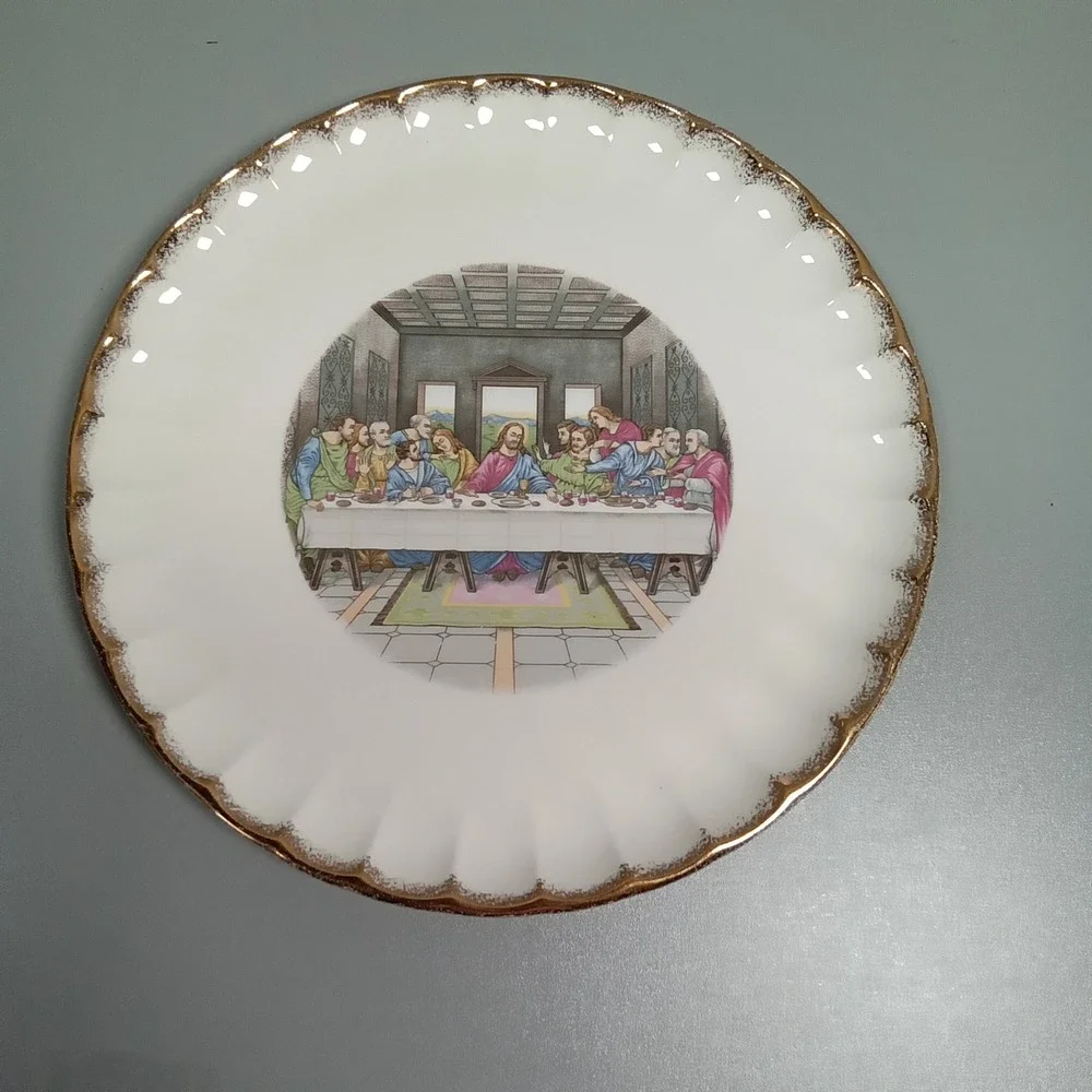 W.S. George Last Supper Collector Plate 22k Gold Trim Scalloped B9181 Vintage‎